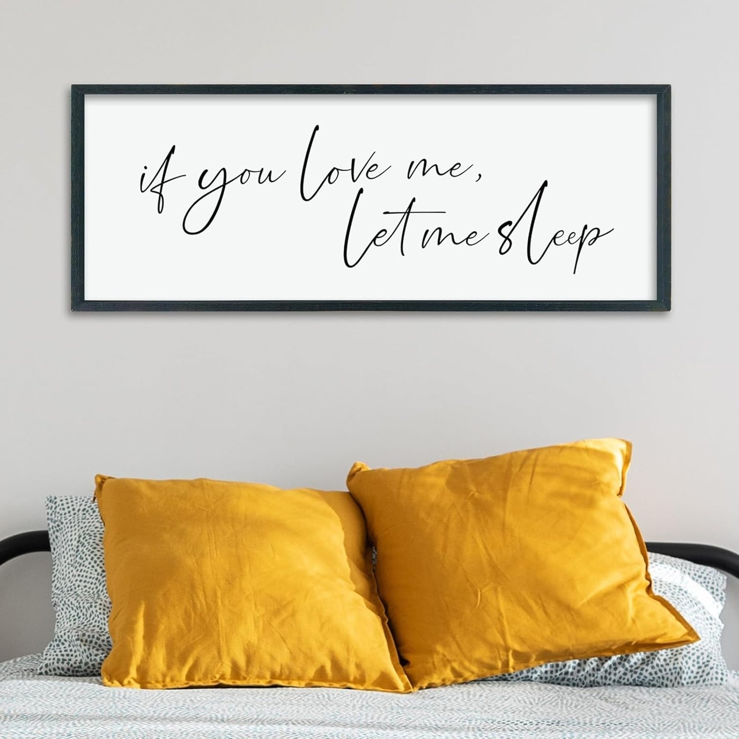 LuZhiQiang If You Love Me Let Me Sleep Wall Decor Art 40"×15" Bedroom Above Bed Sign Large Wood Framed Wall Hanging (Black)