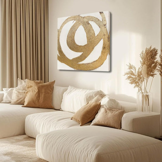 CHUDANHAO Contemporary Neutral Artwork Line Wall Hangings Decor Gold Wall Paintings 28"x28" Decoration for Bedroom Wall Office Decor