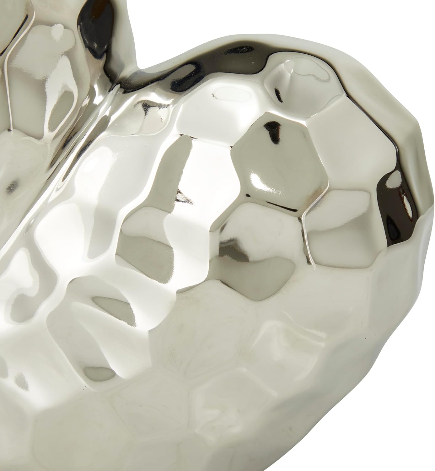 Deco 79 Porcelain Ceramic Heart Decorative Sculpture Dimensional Angled Origami Inspired Home Decor Statue, Accent Figurine 8" x 3" x 8", Silver