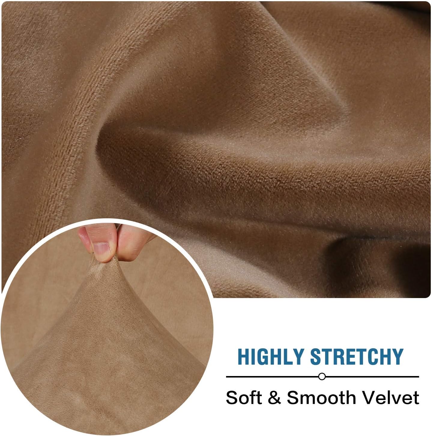 H.VERSAILTEX Velvet Stretch Couch Cushion Cover Plush Cushion Slipcover for Chair Loveseat Sofa Cushion Furniture Protector Seat Cushion Sofa Cover (3 Piece XL Sofa Cushion Covers, Camel)
