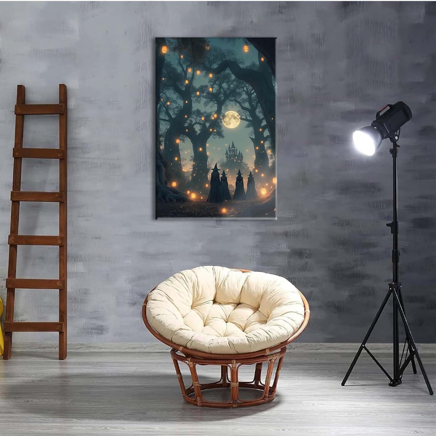 JFHCQJPK Mysterious creek painting witch and castle in magic forest art print canvas gothic print dark college decoration poster for home bedroom8x12in Frameless