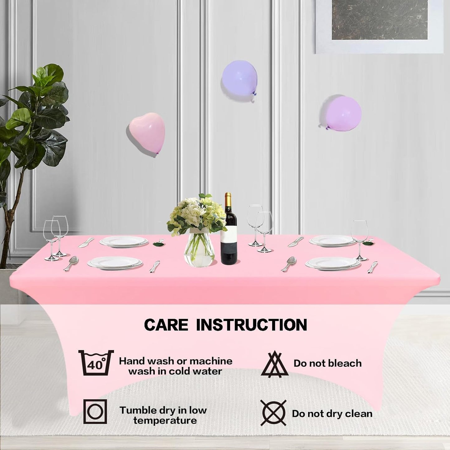 IVAPUPU 2 Pack 8FT Table Cloth for Rectangular Fitted Events Stretch Pink Table Covers Washable Cover Spandex Tablecloth Protector for Party, Wedding, Cocktail, Banquet, Festival