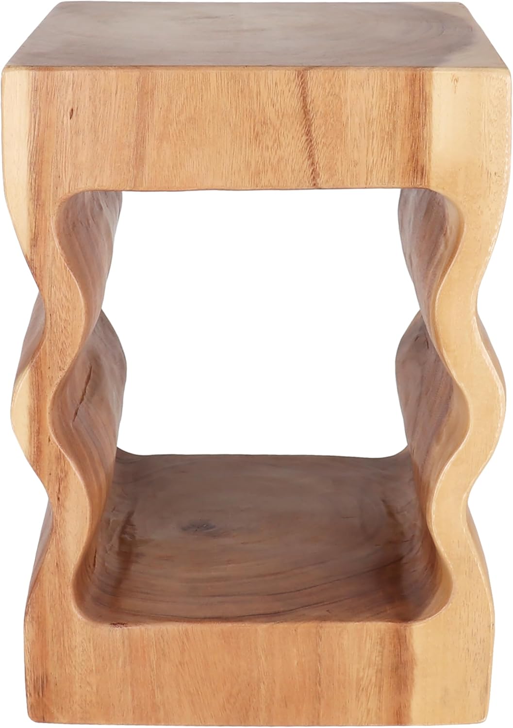 Rutledge & King Mid Century Modern Boho Chic Round Wooden End Table - 12.6" x 12.6" x 17.7" - Light Brown Suar Wood Top - Clear Coat Finish