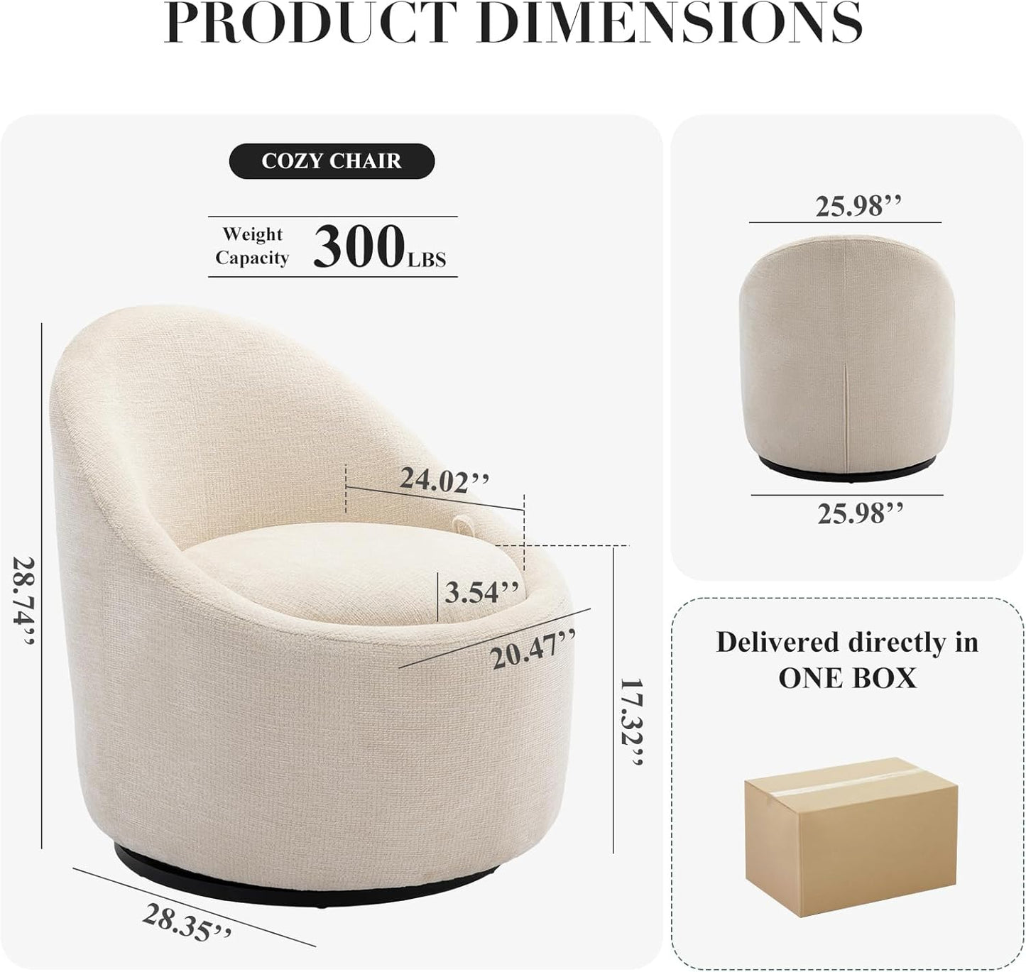 COLAMY Swivel Accent Chair, 360° Swivel Chair with Hidden Storage, Modern Small Barrel Swivel Armchair for Living Room/Bedroom, Beige