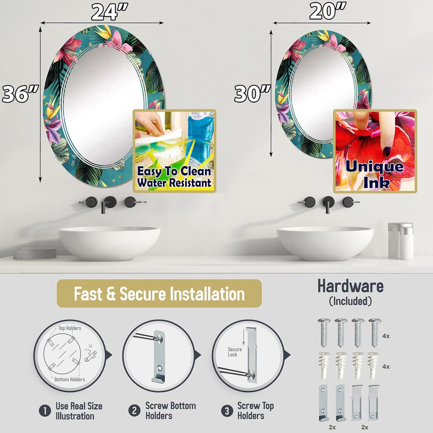 Symmetric Cubes in Deep Cobalt Blue - Geometric Maze - 24x36 Inches - Oval Decorative Wall Mirror for Bathroom, Bedroom, Entryway, Living Room, Vanity Room and Modern Décor