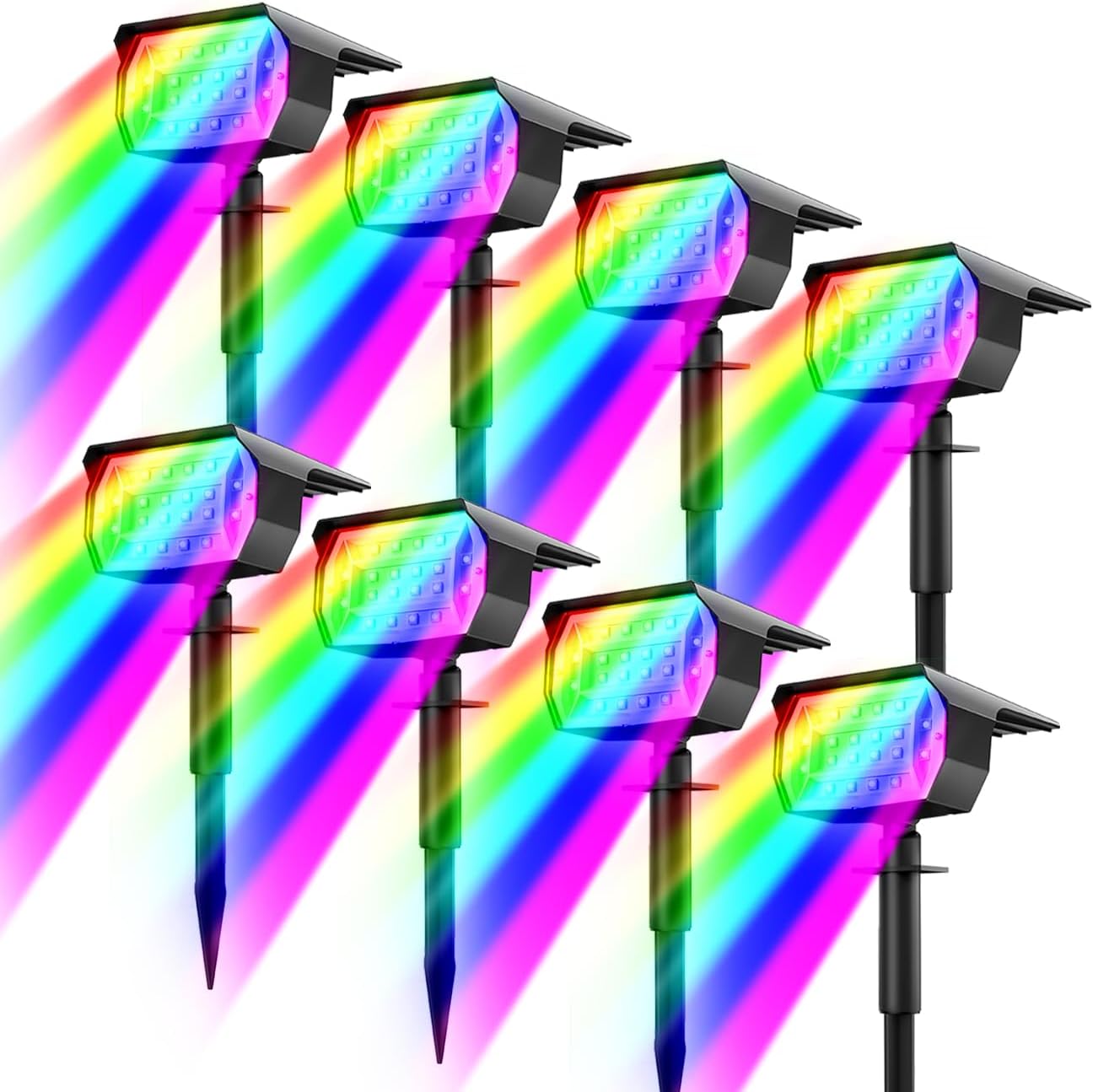 nipify 8 Pack Solar Spot Lights Outdoor Color Changing, 7 Modes Halloween RGB Solar Powered Waterproof Spotlight, Landscape Lighting for Outside Yard Garden Pathway