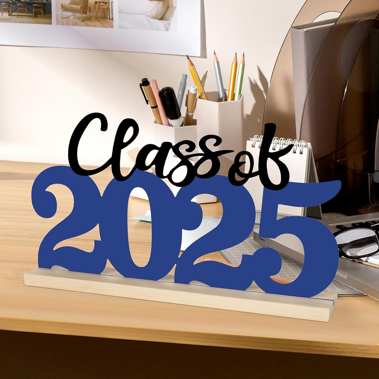 COCHIE Metal Class of 2025 Sign, Graduation Party Decorations for School, Home, Shelf, Mantel, Graduation Gifts for Graduate, Blue and Black Grad Table Top for Parties Decor Supplies (Class of 2025)