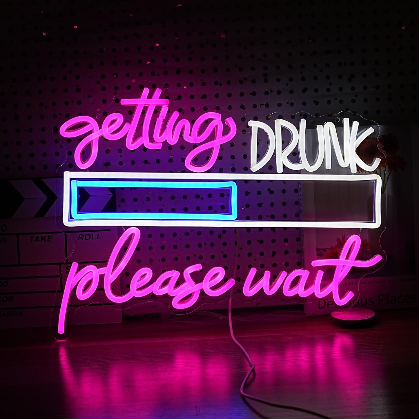 Drink Please Wait Neon Sign Dimmable Letters Neon Light for Wall Decor USB Powered LED Drinking And Wait Light Up Sign for Pub Man Cave Home Bar Restaurant Decor Party(16.7 * 12.8In)