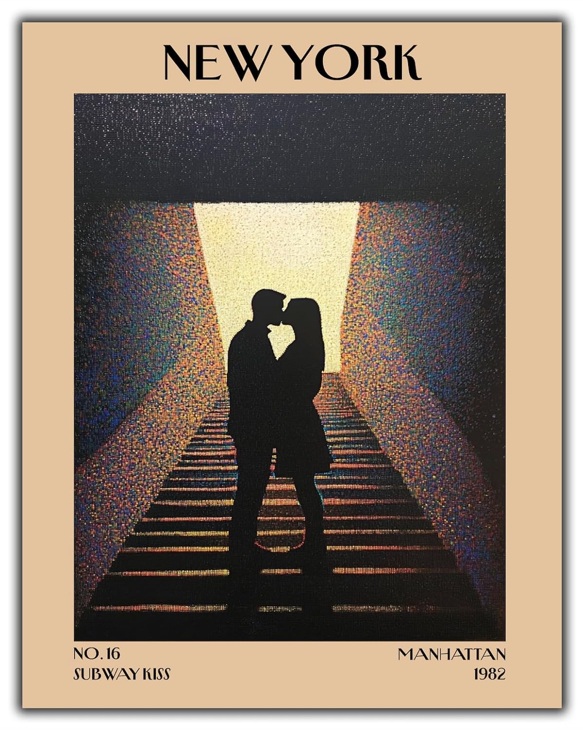 Retro Vintage New York Wall Art Print - 11x14 Unframed Poster - New York City Souvenirs, Cute Trendy Colorful Wall Decor (Kiss on the Subway, 11x14")