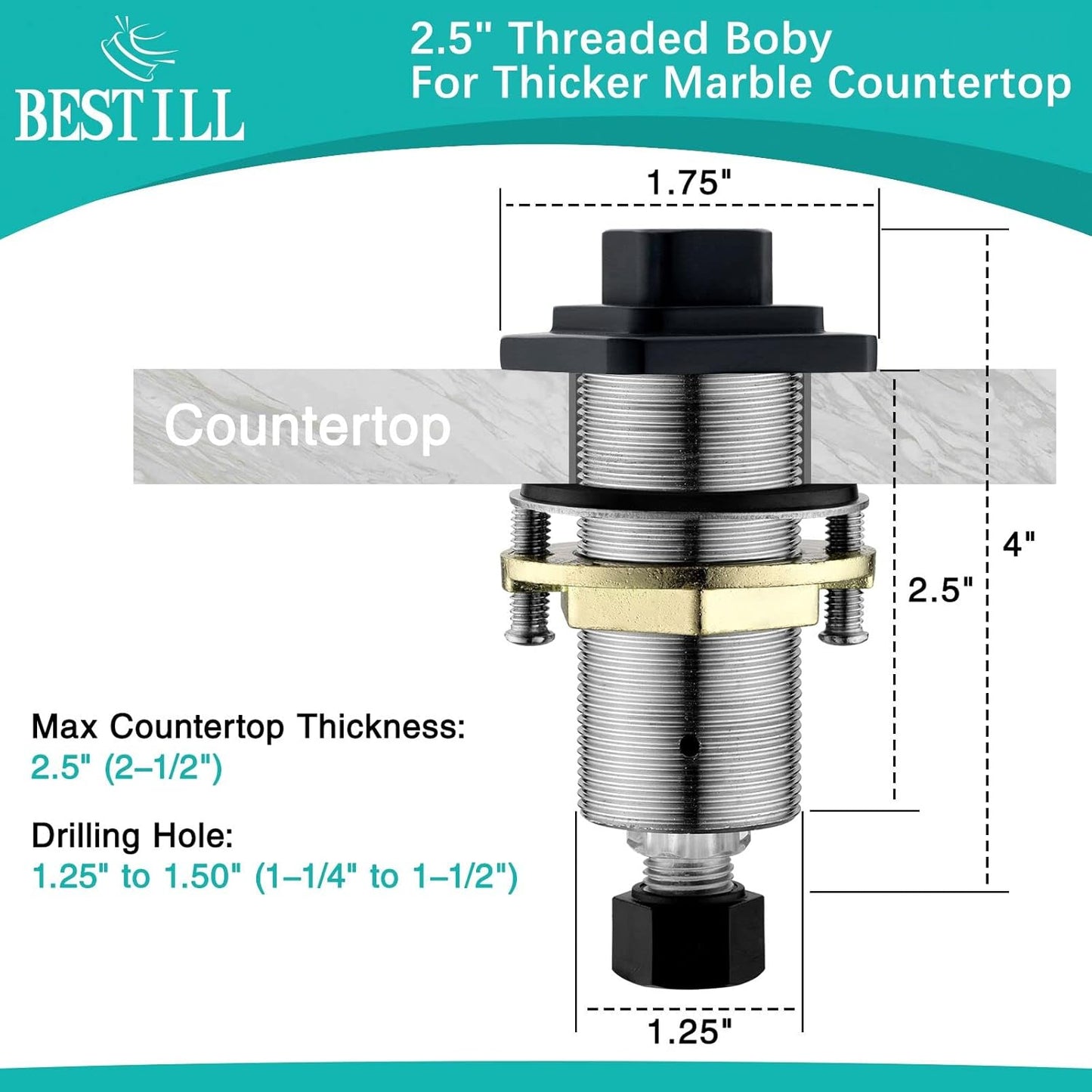 BESTILL Garbage Disposal Air Switch Kit, Square Raised Push Button Ideal for Long Nails, Cordless Sink Top Brass Switch for Food Waste Disposer, Matte Black, Compatible with all Garbage Disposals