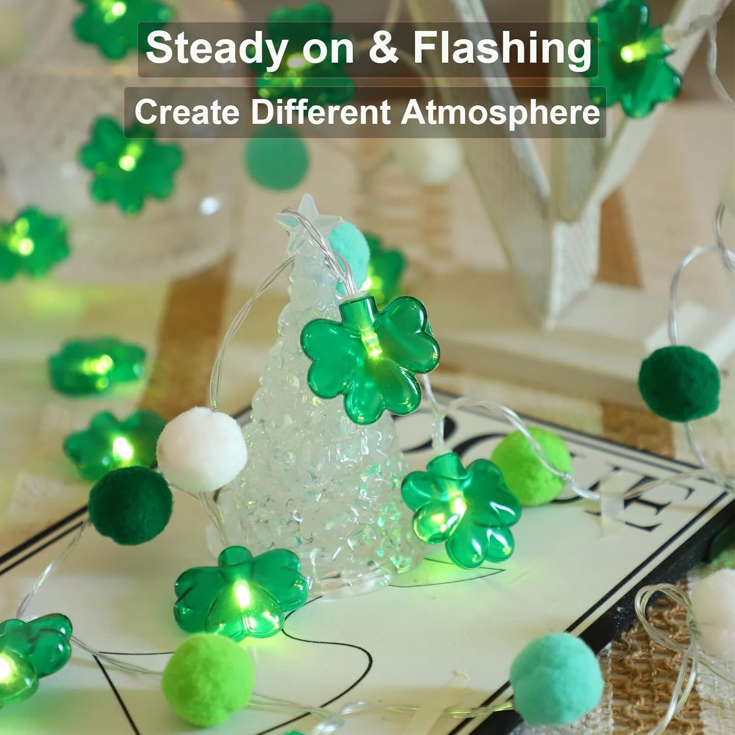 9.85Ft St Patricks Day Lights Garland 20 Pompoms 20 LEDs Green Lucky Clover Lights Shamrock String Lights with Timer for Indoor Bedroom Party Bar Garden St. Patrick's Day Decoration Green Irish Decor