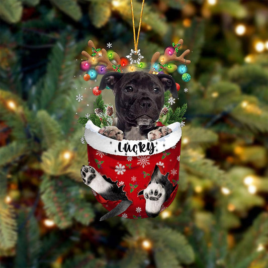 Black American Staffordshire Terrier Dog Christmas Ornament, Black American Staffordshire Terrier in Snow Pocket Christmas Tree Ornament, Dog Lovers Gift Idea Xmas Decor,Christmas Decorations for Tree