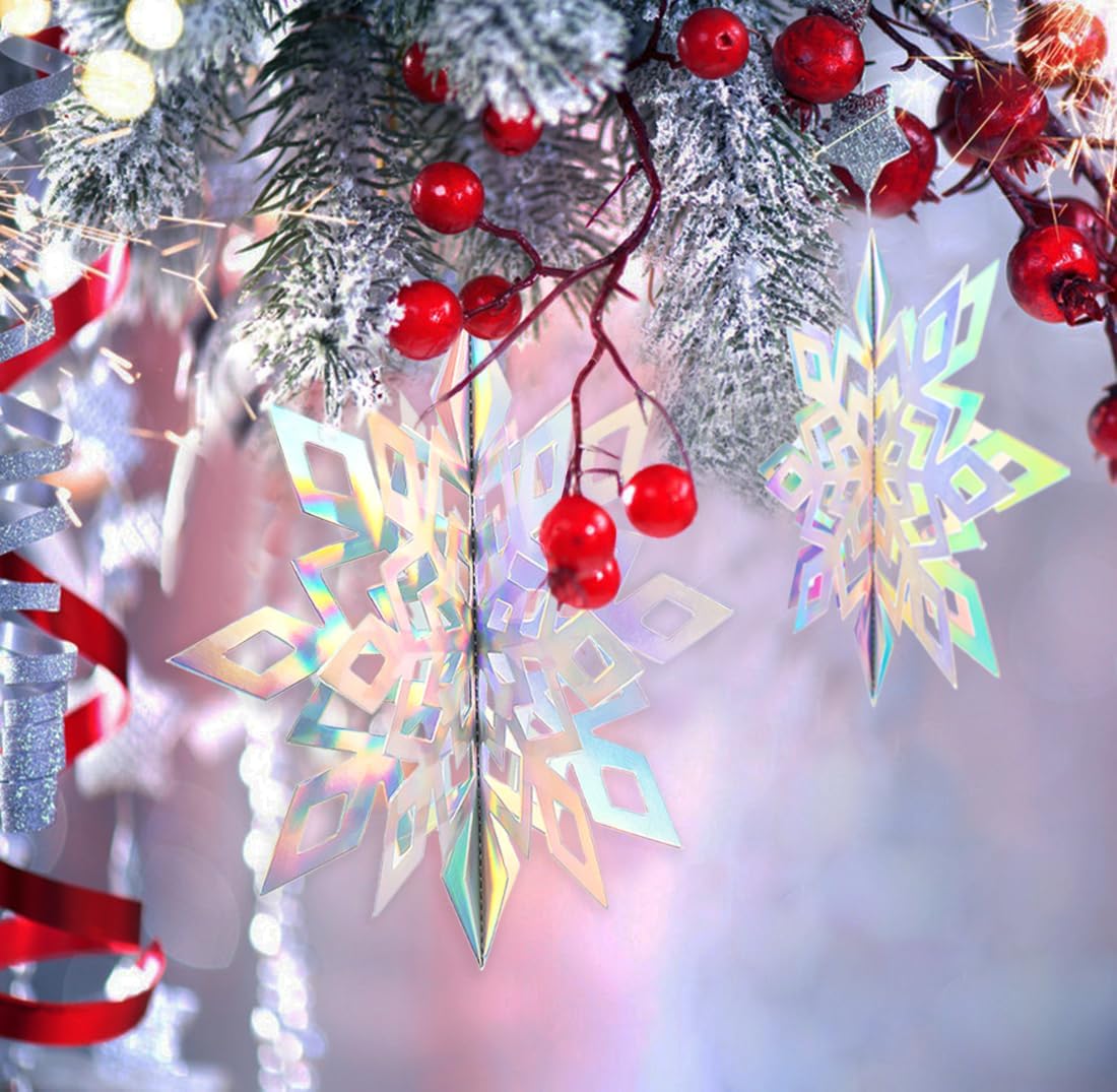 GuassLee Christmas Hanging Snowflakes Decorations Clearance 30pcs 3D Iridescent Paper Snowflakes Snow Flakes Garland for Winter Wonderland Frozen Christmas Birthday Party Decorations