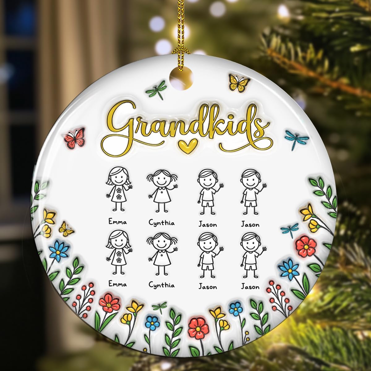 Grandkids Personalized Ceramic Ornament – Custom Christmas Tree, Grandkids Holiday Keepsake, Personalized Ornament