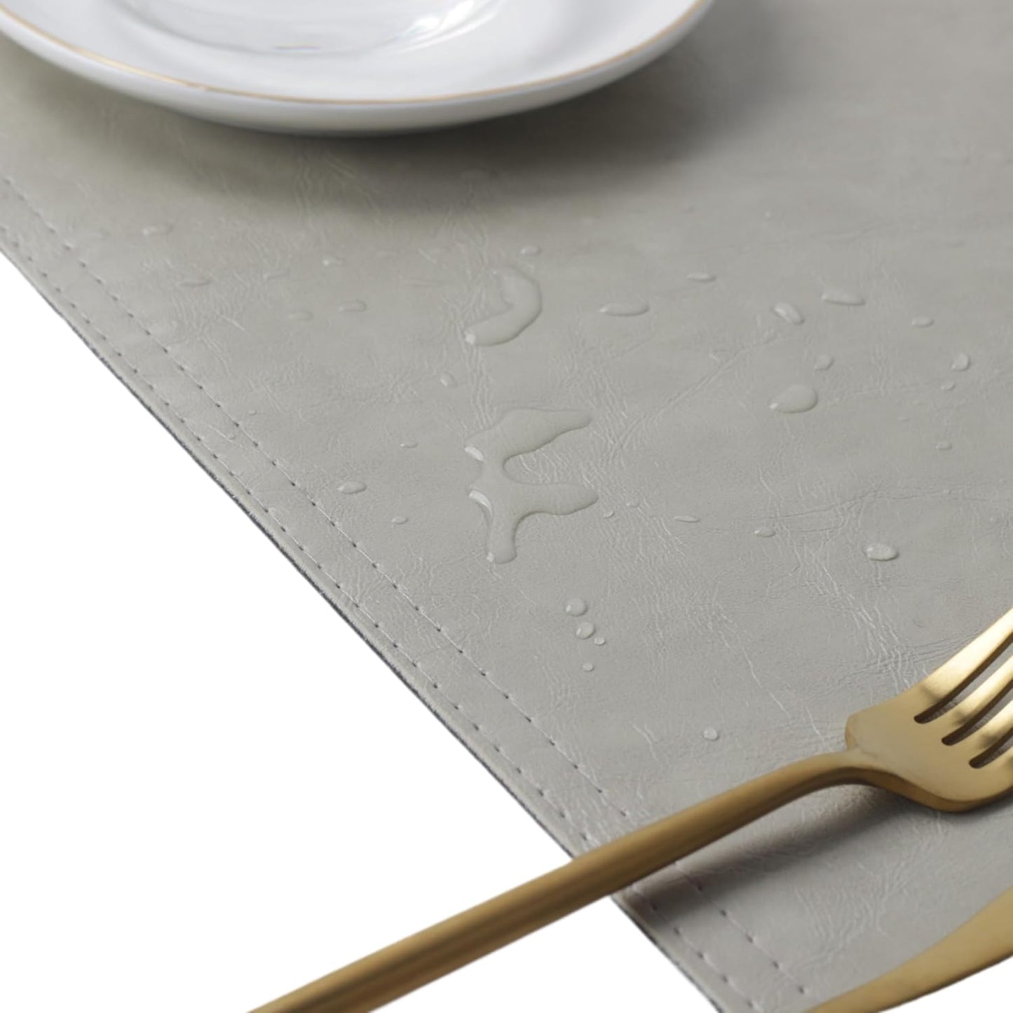 Waterproof PU Placemats, Faux Leather Dining Table Mat, Set of 4, Easy to Wipe Off Scrub Vinyl Mat, Heat & Stain Resistant for Office Conference Table, Home Decor G Parchment White