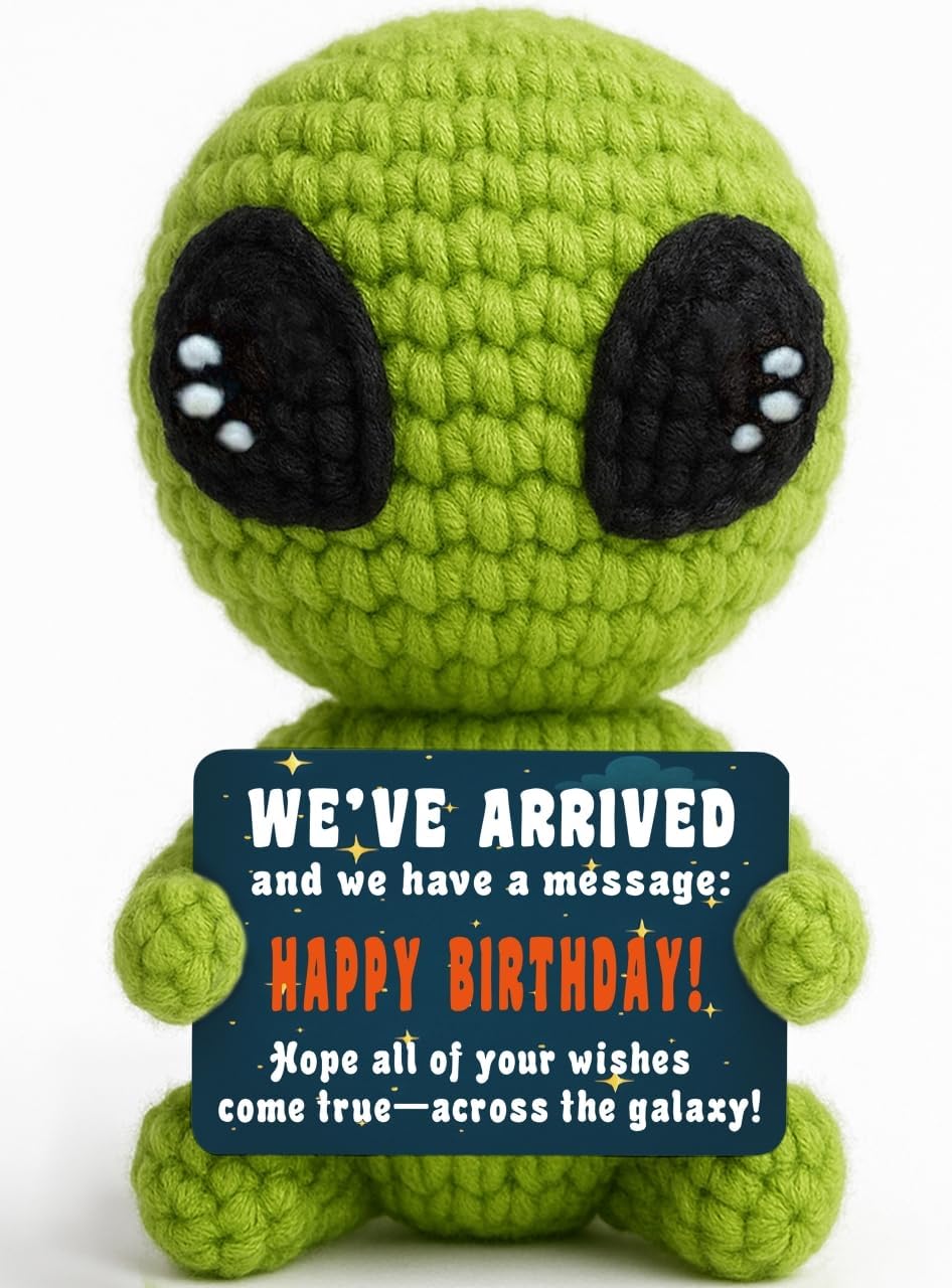 Cute Crochet Alien Plush Toy Unique Birthday Gift for Boys Girls Friends Man Women Handmade Alien Stuffed Animal Funny Space Theme Present for Kids, Teens Sci-Fi Fans