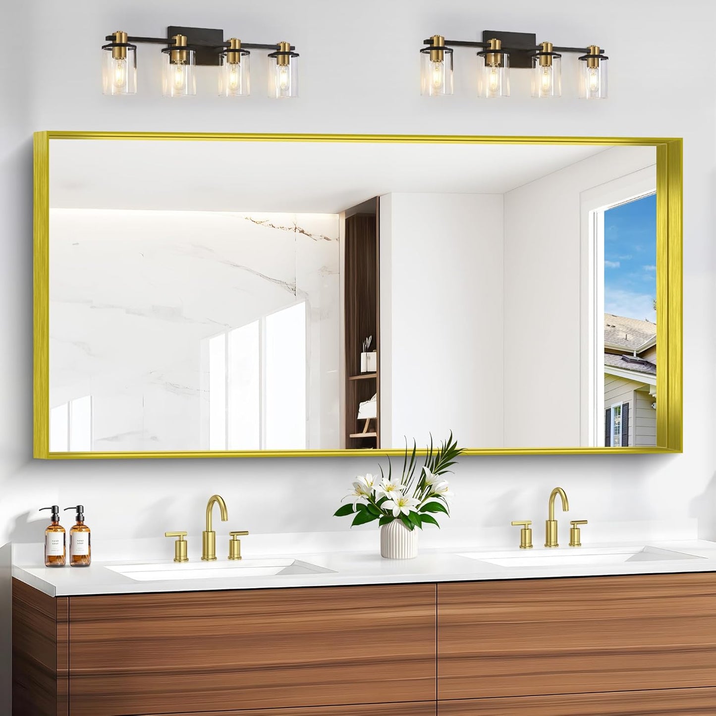 Gold Bathroom Mirror, 30x60 Inch Rectangular Deep Frame Mirror, Large Wall Mounted Bathroom Vanity Mirror Over Sink for Bedroom,Restroom, Living Room, Hangs Vertically or Horizontally