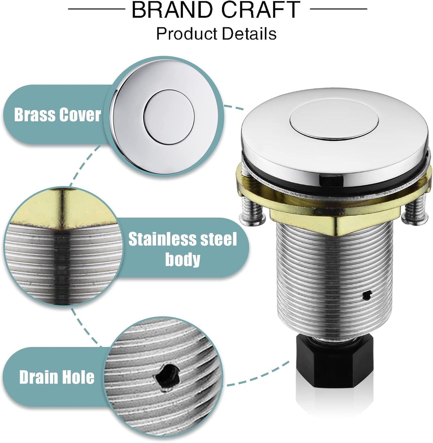 Garbage Disposal SinkTop Air Switch Kit with Stainless Steel Button,Chrome