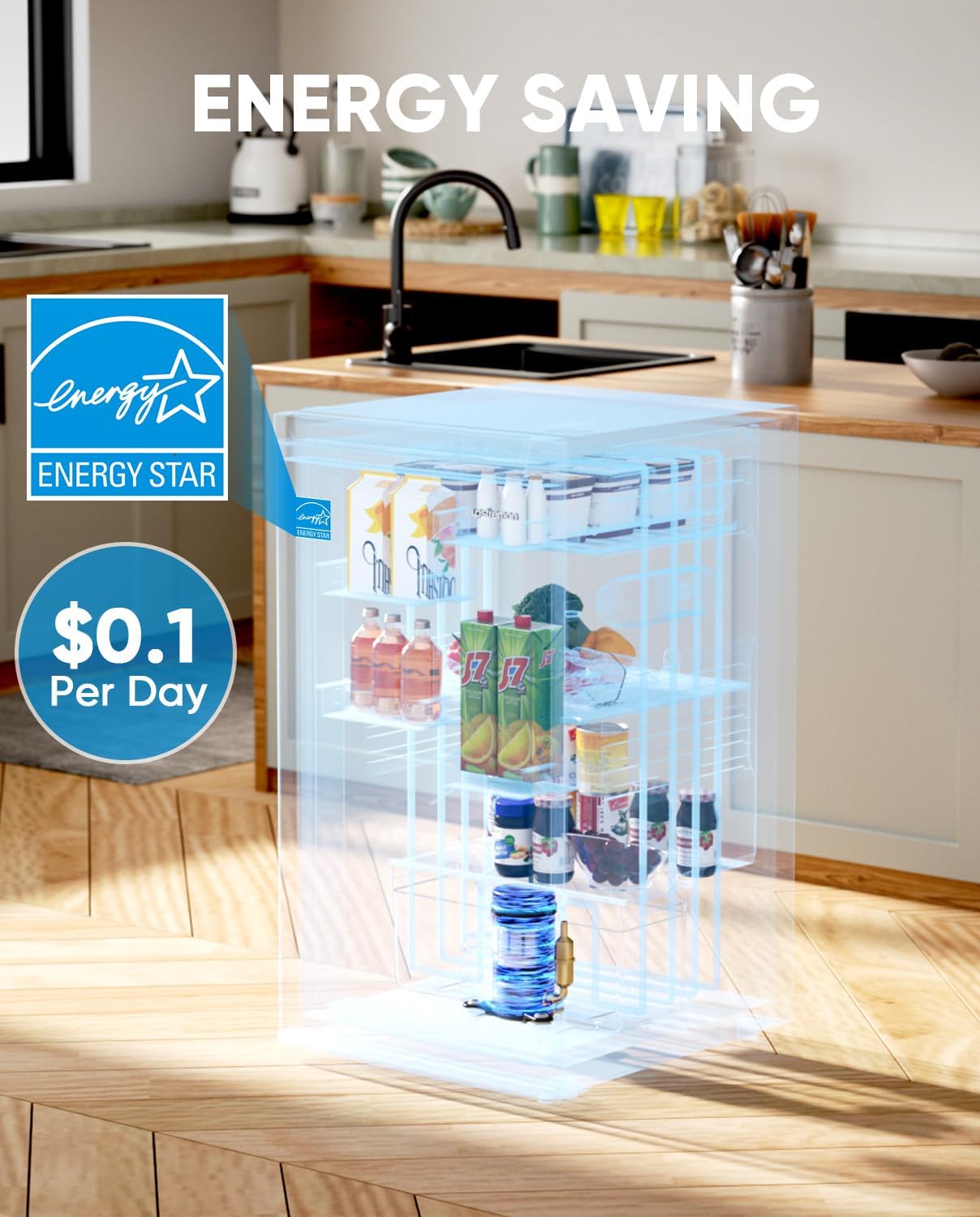 Upstreman 4.4 Cu.Ft Mini Fridge with Freezer, Single Door Mini Refrigerator for Bedroom, Extra Large Capacity, Energy-efficient, Small fridge for Office, Dorm, Kitchen, Black-BR44