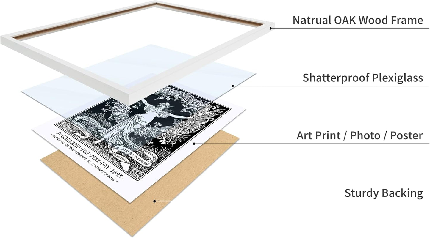 Poster Master Vintage Walter Crane Poster - Retro A Garland for May Day Print - Socialist Art - Gift for Him, Her, Men, Women - Wall Decor for Home, Office, Living Room, 11x14 White Framed