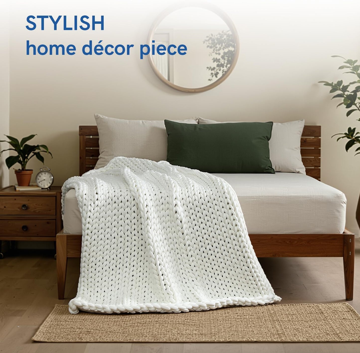 YnM Cooling Chunky Throw Blanket, Medium-Weight, Hand Knitted, Skin Friendly, Ventilated and Breathable, Machine Washable, Home Décor Piece for Couch, Sofa and Bed (White, 50x70 Inch)