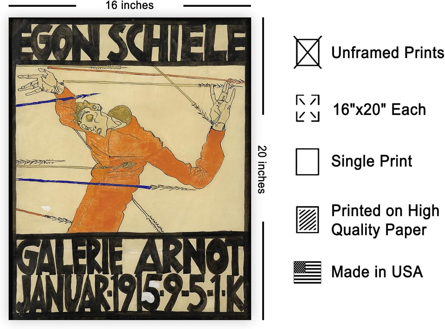 Poster Master Vintage Painting Poster - Retro Expressionism Print - Self Portrait as the Martyred St Sebastian - 16x20 UNFRAMED Wall Art - Gift for Artist, Friend - Wall Decor for Home, Office