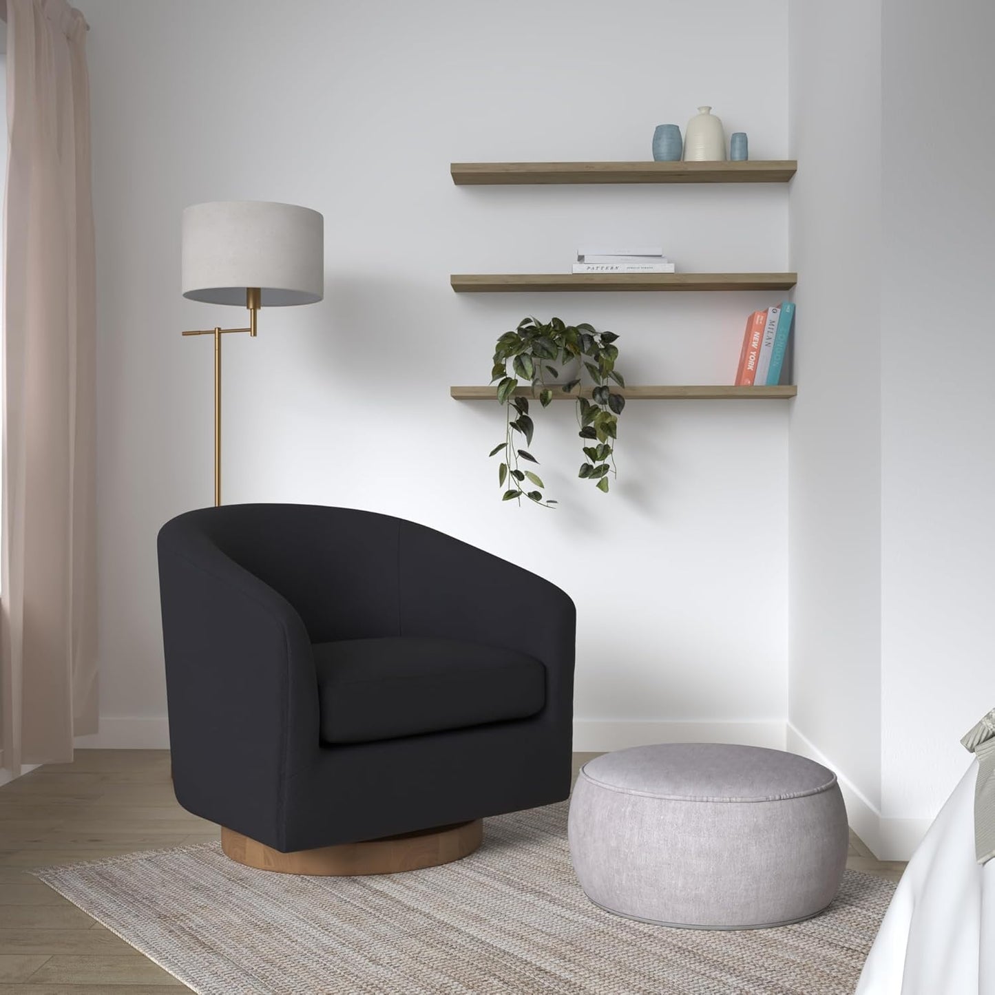 CHITA Swivel Accent Chair, FSC Certified Upholstered Velvet Barrel Chair for Living Room, Fully Assembled, Grey