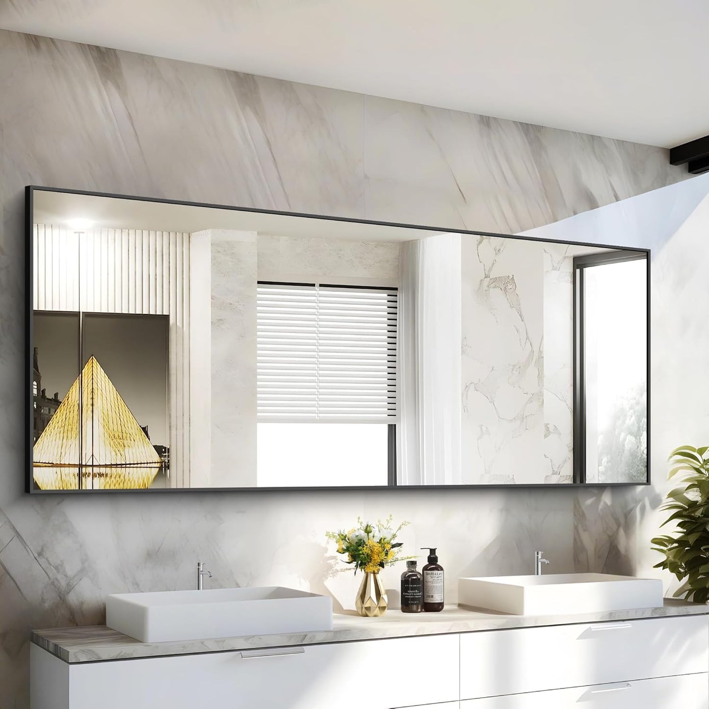 30x72inch Bathroom Mirror, Black Rectangle Mirror with Thin Frame, Large Rectangular Wall Mirror for Bathroom, Living Roomm, Hair Salon, Big Farmehouse Mirror Hang Horizontal/Vertical