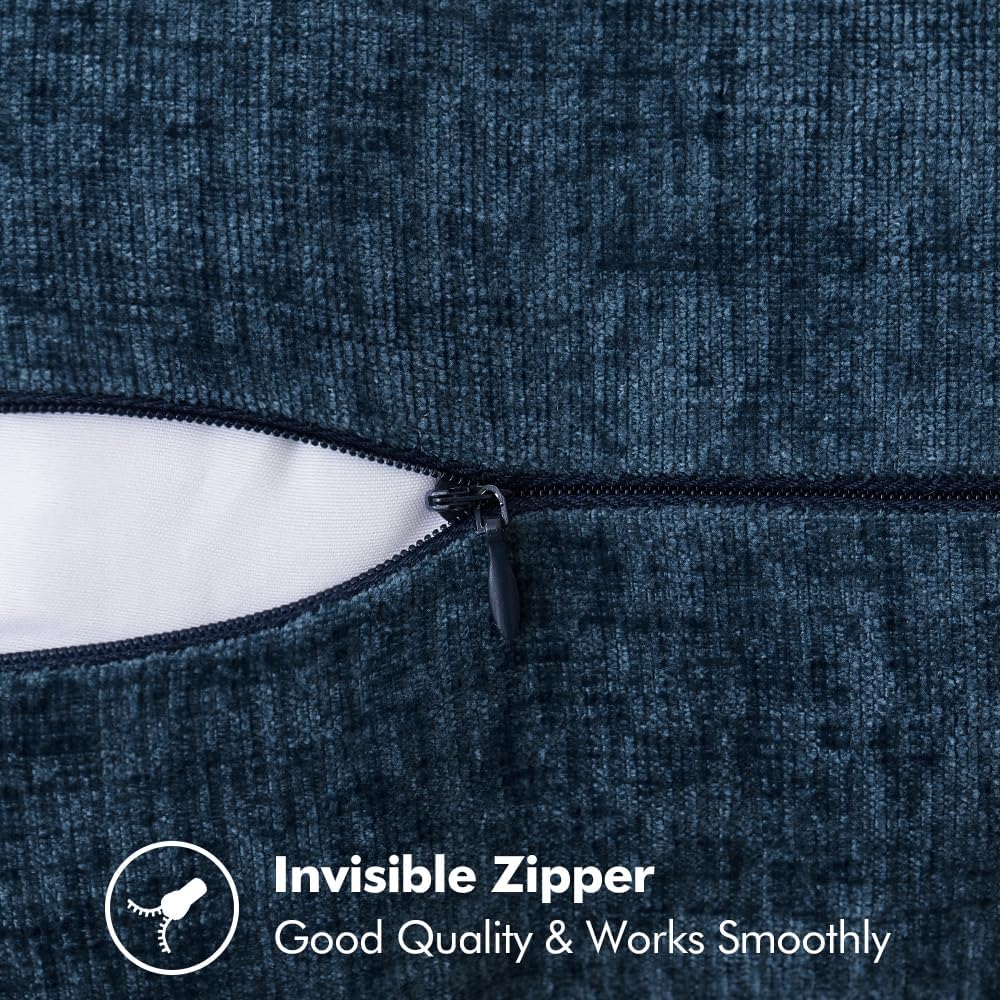 MIULEE Pack of 2 Couch Throw Pillow Covers 18x18 Inch Coastal Navy Blue Farmhouse Decorative Pillow Covers with Stitched Edge Soft Chenille Solid Dyed Spring Pillow Covers for Sofa Bed Living Room