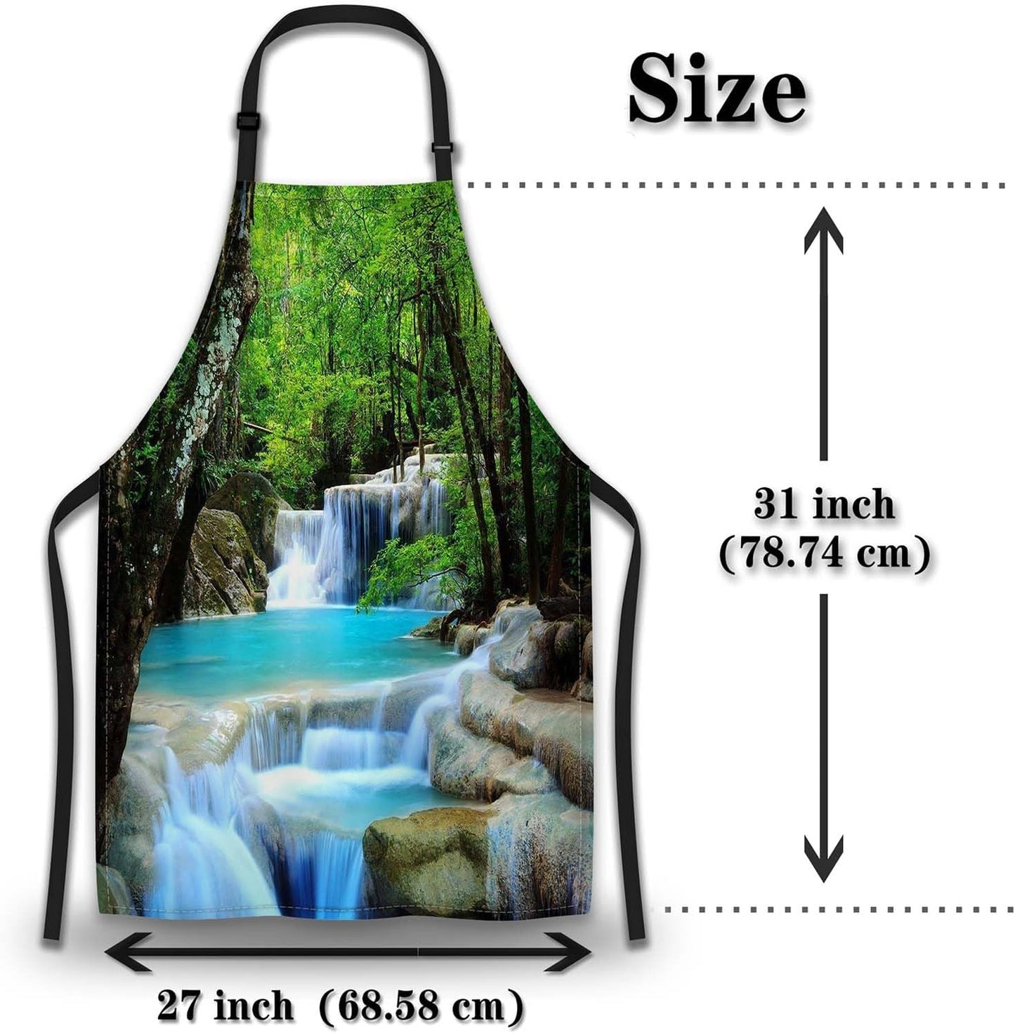 Kitchen Apron for Men Waterfalls Forest Creek Landscape Trees Cooking Aprons for Women for Cooking Restaurant BBQ Painting Crafting Gardening 27” (W) x 31” (H), Waterproof Aprons