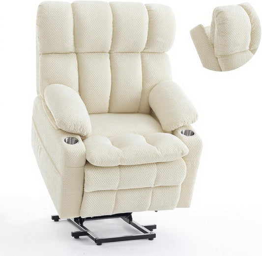 Dual Motor Power Lift Recliner Chair for Elderly,Infinite Position, Lay Flat Recliner with Massage and Heat, Adjustable Headrest, USB&Type-C,Cup Holders,Zero Gravity, Beige