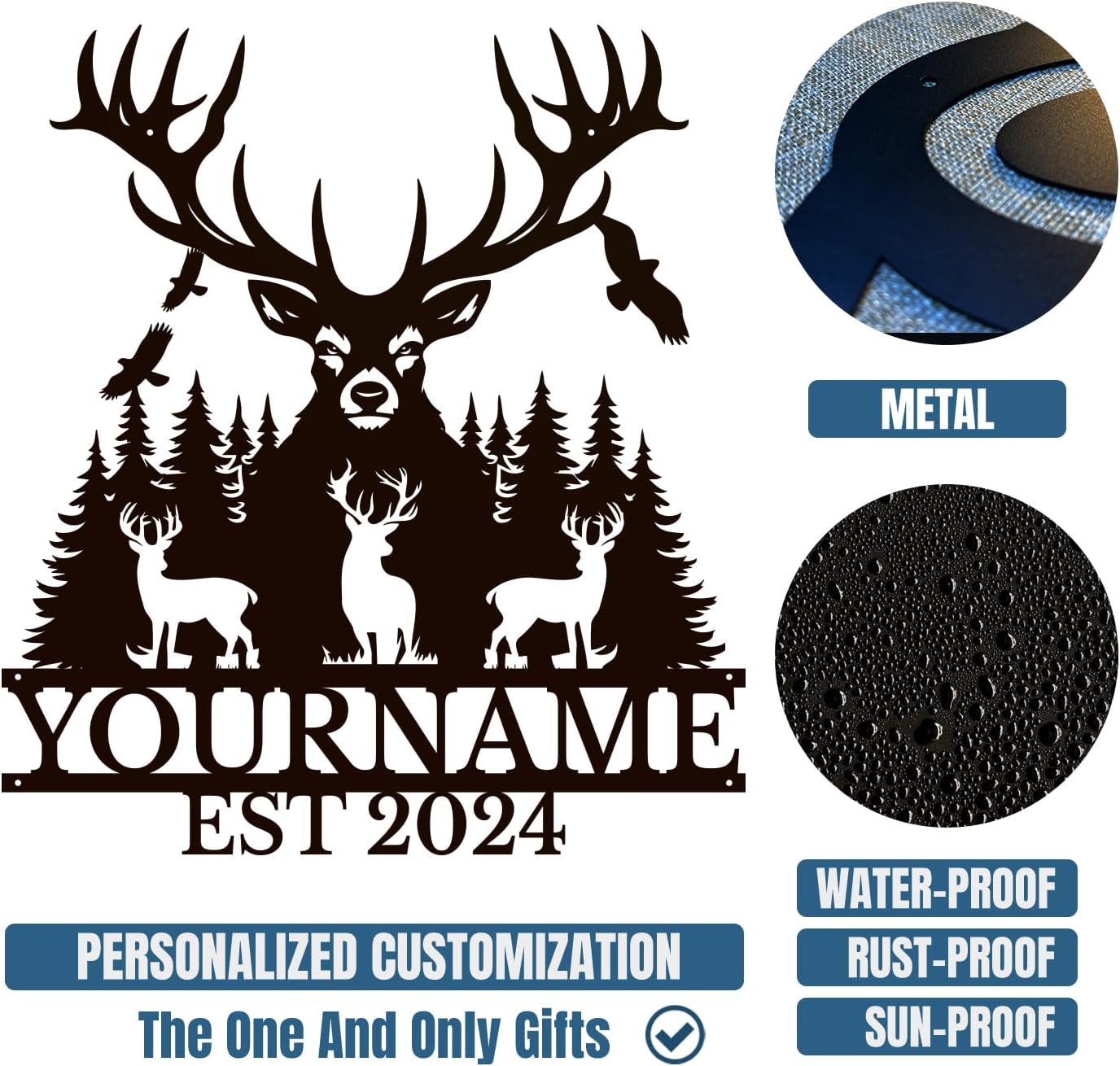 Personalized Metal Signs: Custom Shed Wall Decor, Black Deer Wall Art, Home Signs Plaques, Outdoor Decorative Signage (Style A)