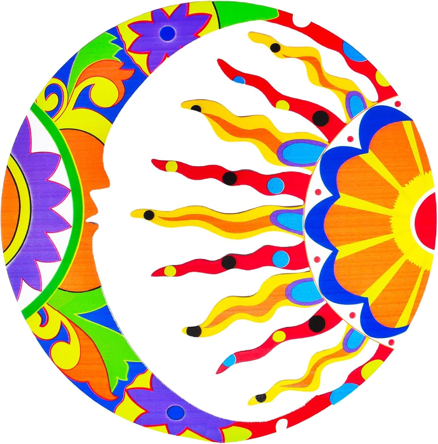 Akulgaci Metal Sun Wall Art Decor, Mexican Talavera Style Sunface Garden Outdoor Indoor Hanging Decorations for Yard Patio Fence Living Room Home Sun & Moon Art