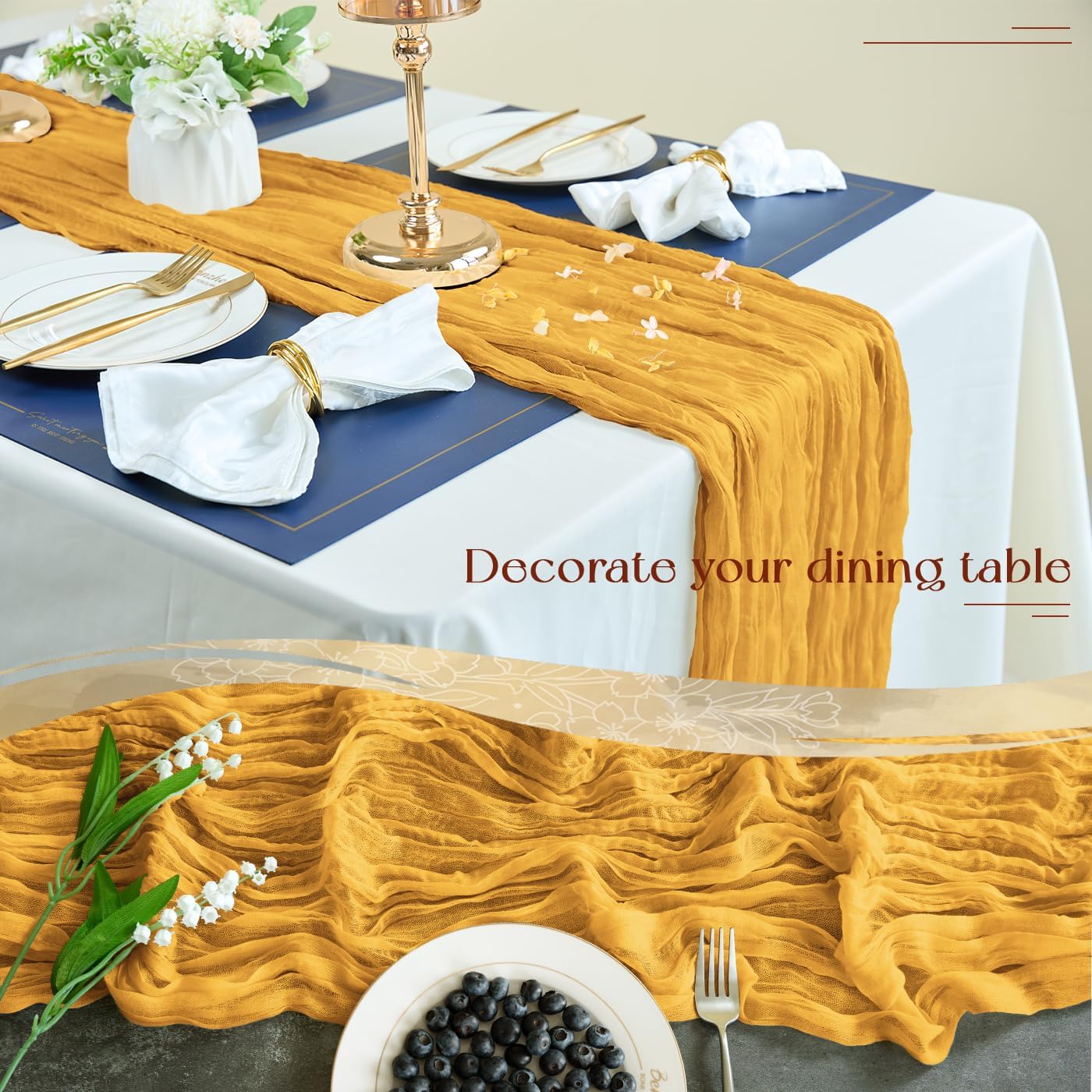 Sioloc Yellow Cheesecloth Table Runner Fall Autumn Decor for Home 10ft Table Cloth for Wedding Birthday Party Halloween Thanksgiving Decorations