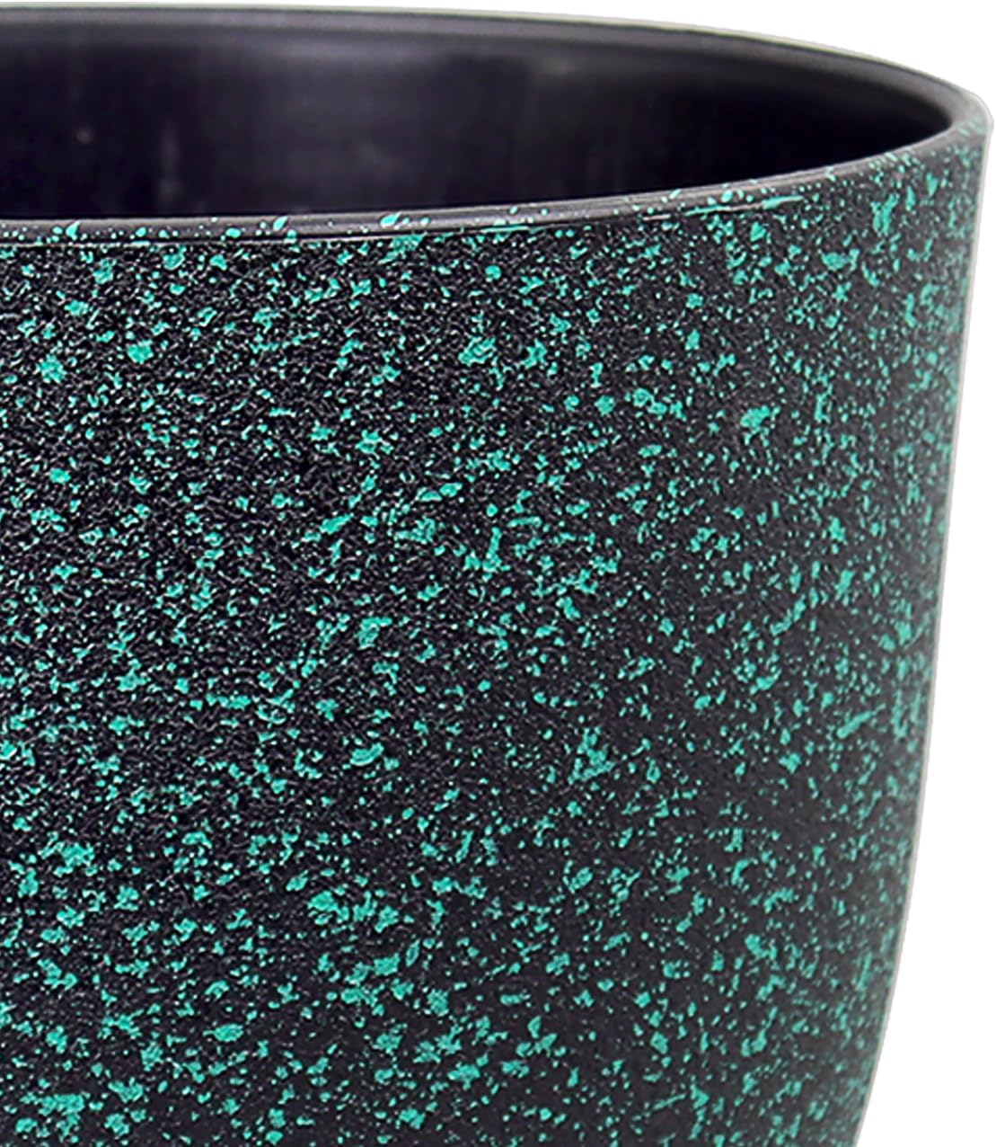 Plant Pots 9/8/7.5inch, Set of 3 Modern Decorative Plastic Planters with Drainage Holes and Saucer for Garden House Plants, Flower Pots for Indoor Outdoor Plants, Black with Green Speckles