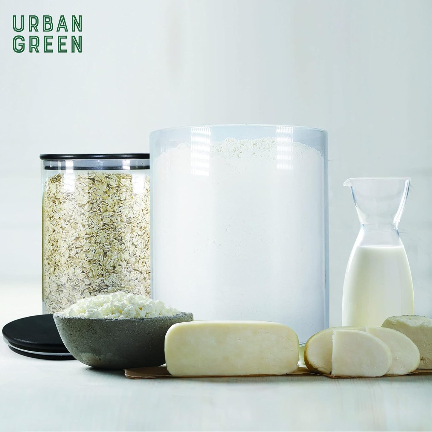 Urban Green Glass Jars with Black Lids, Glass Food Storage Canister with black lids, Pantry Flour Jars, Large Size Food Storage Containers set (2 Sets of 100oz)