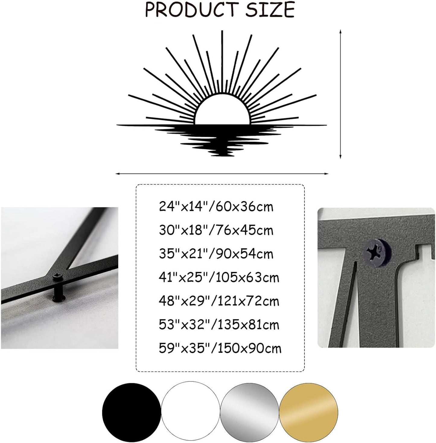 Sunrise Metal Wall Art, Metal Sun Wall Decor, Sun Outdoor Wall Art, Abstract Sunrise Wall Decor, Boho Home Hanging, Living Room Wall Hanging (Black, 24"x14"/60x36cm)