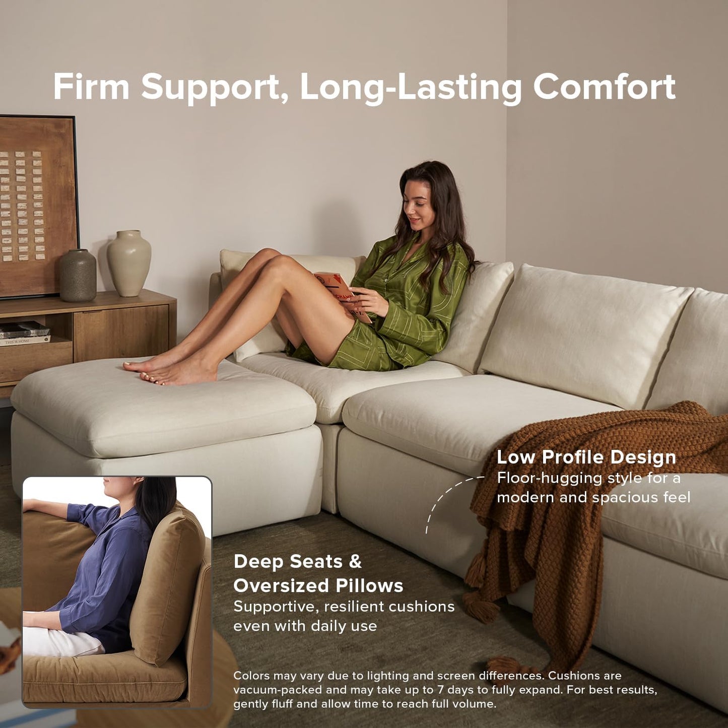 mopio Oversized Modular Sectional Sofa with Fully Removable Covers and Storage, Convertible U, L-Shaped and Sleeper Sectional, Modern Couches with Ottoman Chaise (Hazelnut Velvet, Loveseat)