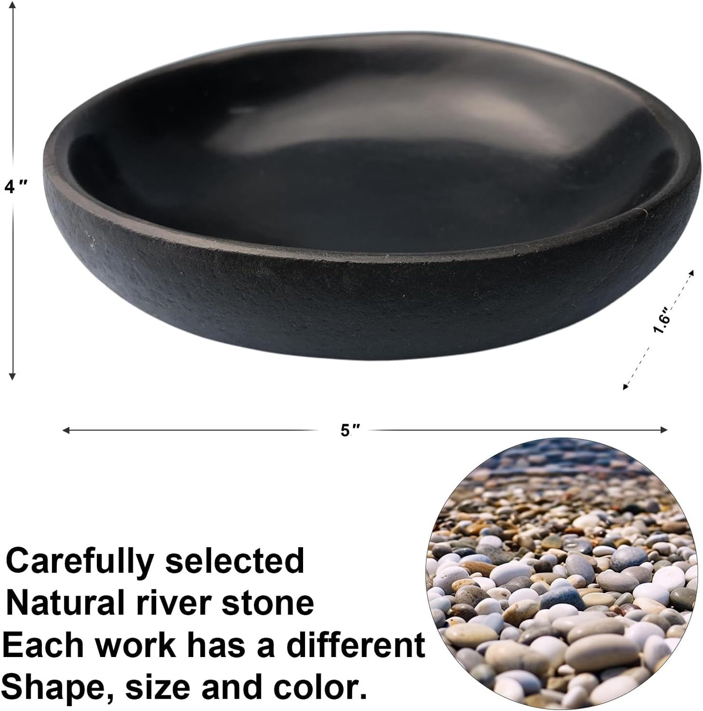 Handmade Decorative Bowl - Natural River Stone Pebble Artisan Crafted Serving Dish | 4-6 Inch Unique Decorative Tray for Home Centerpiece, Jewelry Holder (black)