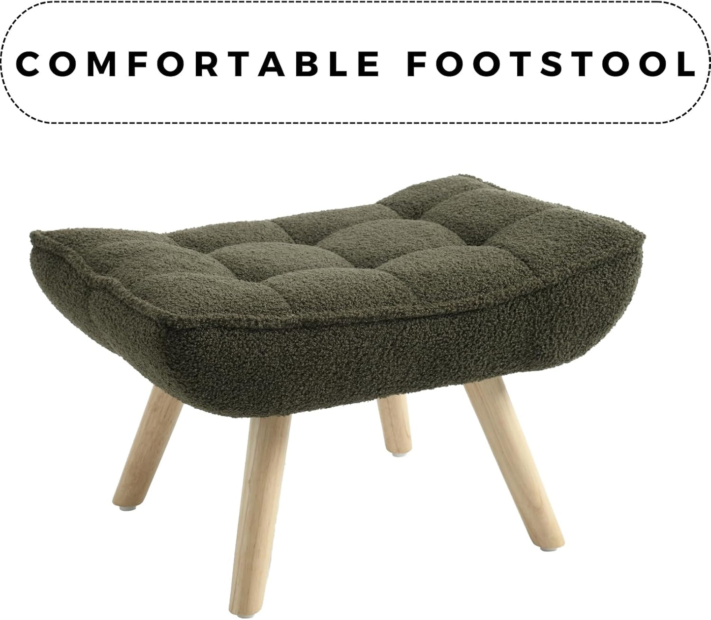 Modern Sherpa Accent Chair with Ottoman Set of 2, Fluffy Upholstered Lounge Chair with Footrest, Comfy Living Room Side Boucle Armchair for Small Space Bedroom, Green