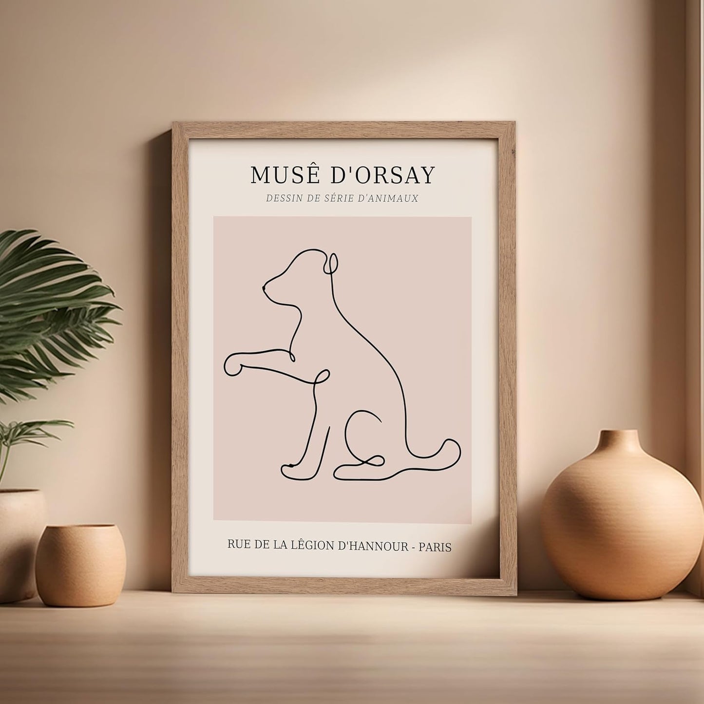 Poster Master Vintage Poster - Retro One Line Dog Drawing Print - Dog Art - Minimal Gift for Men, Women, Animal Lover - Abstract Wall Decor for Home, Office, Bedroom, 16x20 Beige Framed