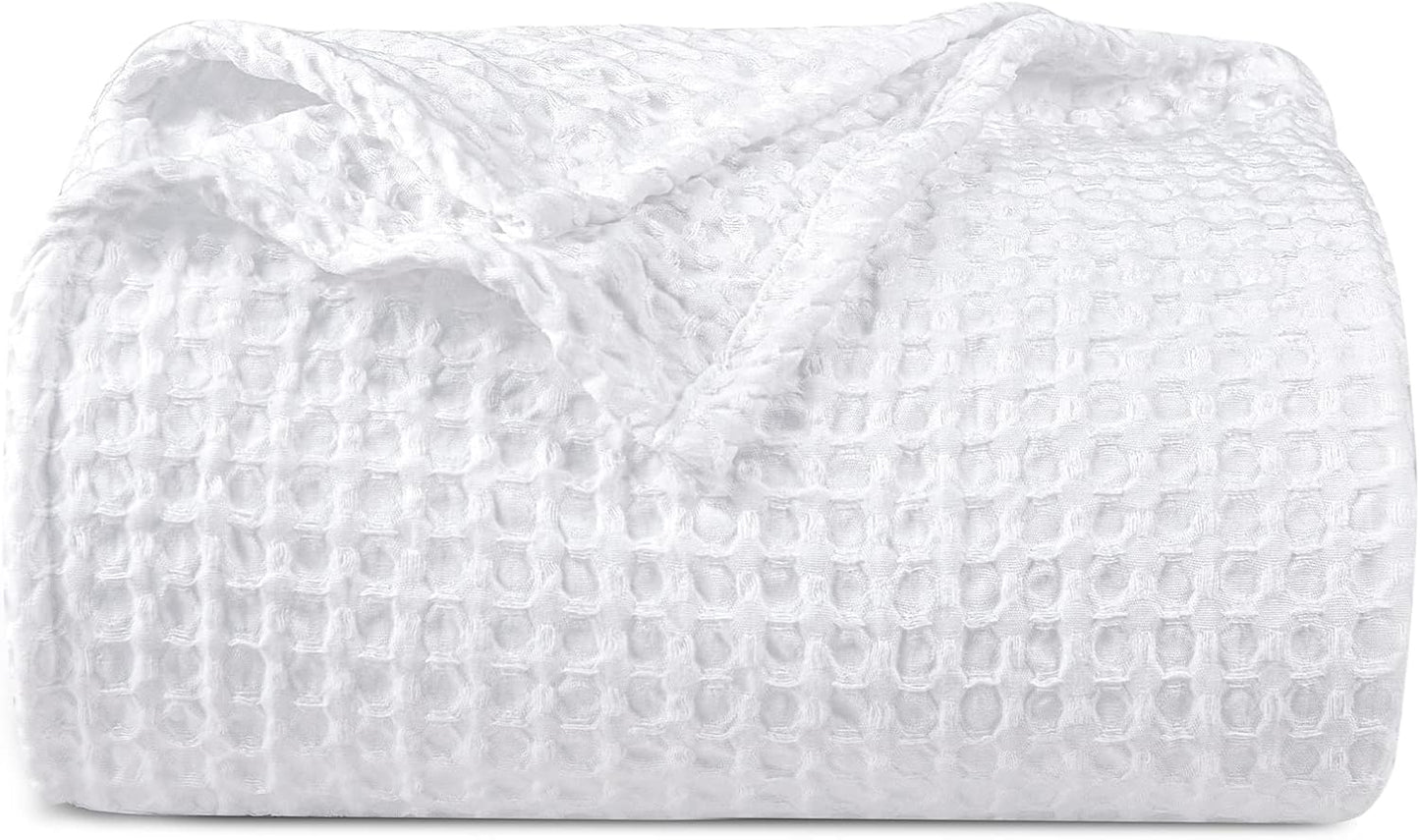 PHF Ultra Soft Waffle Weave Blanket Queen Size 90"x 90"- Washed Lightweight Breathable Cozy Woven Blanket for Bed - Aesthetic Decor for Couch Bedding Sofa Home Car - White