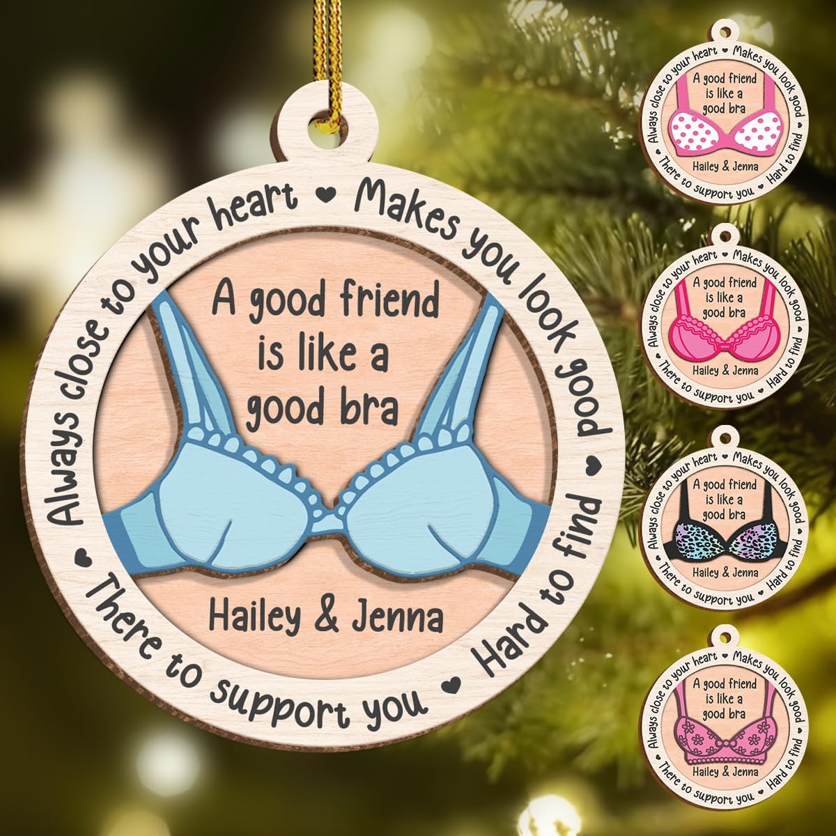 Personalized Best Friends Christmas Tree Ornament - 2 Layered Wooden Design, Custom Keepsake for Friends