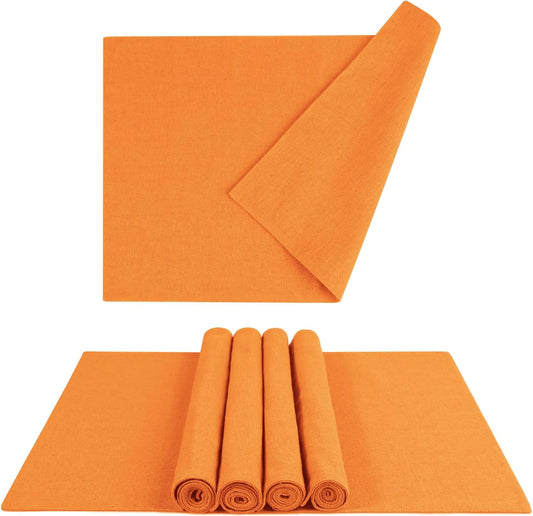 MANSPHIL Orange Cloth Placemats Set of 6, Double Layer Faux Linen Place Mats Heat Resistant Washable Table Mats for Dining Kitchen, 13x19 Inch
