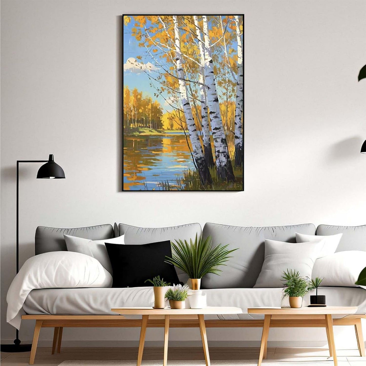 Poplar trees beside the blue sky and white clouds are suitable for living rooms bedrooms and offices Landscape posters and wall paintings