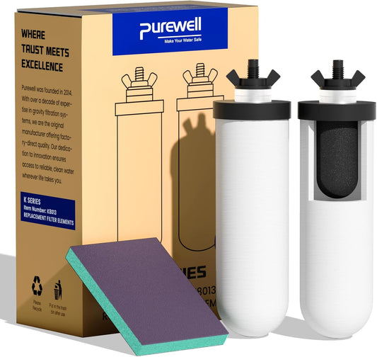 Purewell PF-4 Ceramic 3-Stage Purification Elements, Washable & Reusable, NSF/ANSI 42&372 Certified, Replacement for ProOne®, Berkey®, Purewell® Filters and Water Filter Systems (2 Pack, K Series)