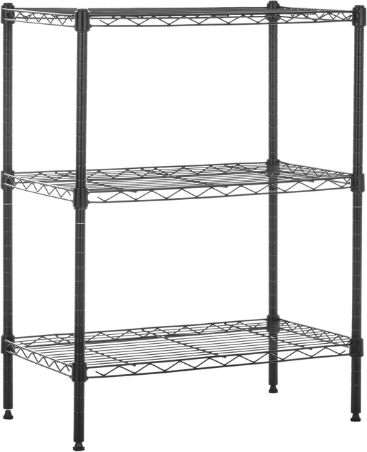Amazon Basics 3-Shelf Adjustable Heavy Duty Steel Wire Rack Storage Shelving Organizer for Kitchen, Garage, 23.2" L x 13.4" W x 30" H, Black