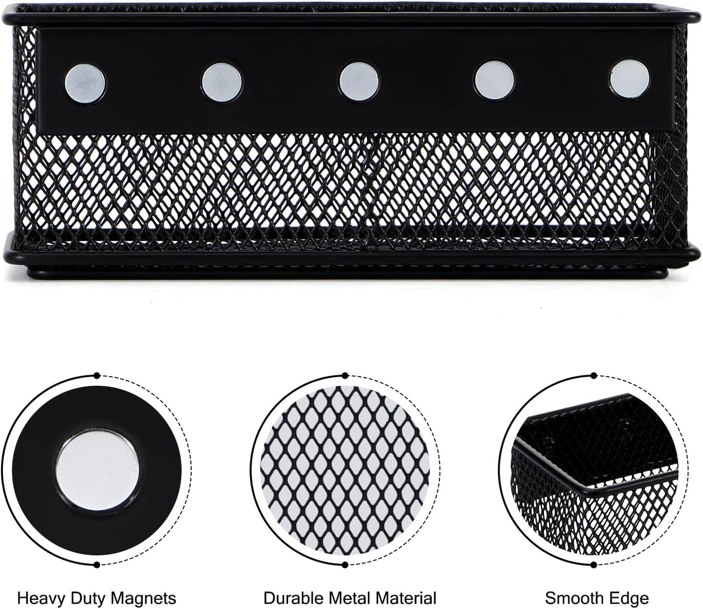 6.29'' × 2.28'' × 2.48 Black Magnetic Basket for Refrigerator Magnetic Organizer Holder Locker Organizer for Home Office Accessories Magnetic Basket for Whiteboard,Set of 4