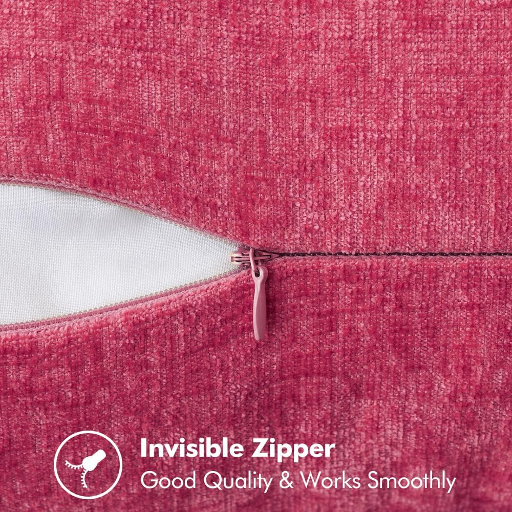 MIULEE Pack of 2 Couch Throw Pillow Covers 18x18 Inch Hot Pink Farmhouse Decorative Pillow Covers with Stitched Edge Soft Chenille Solid Dyed Spring Pillow Covers for Sofa Bed Living Room