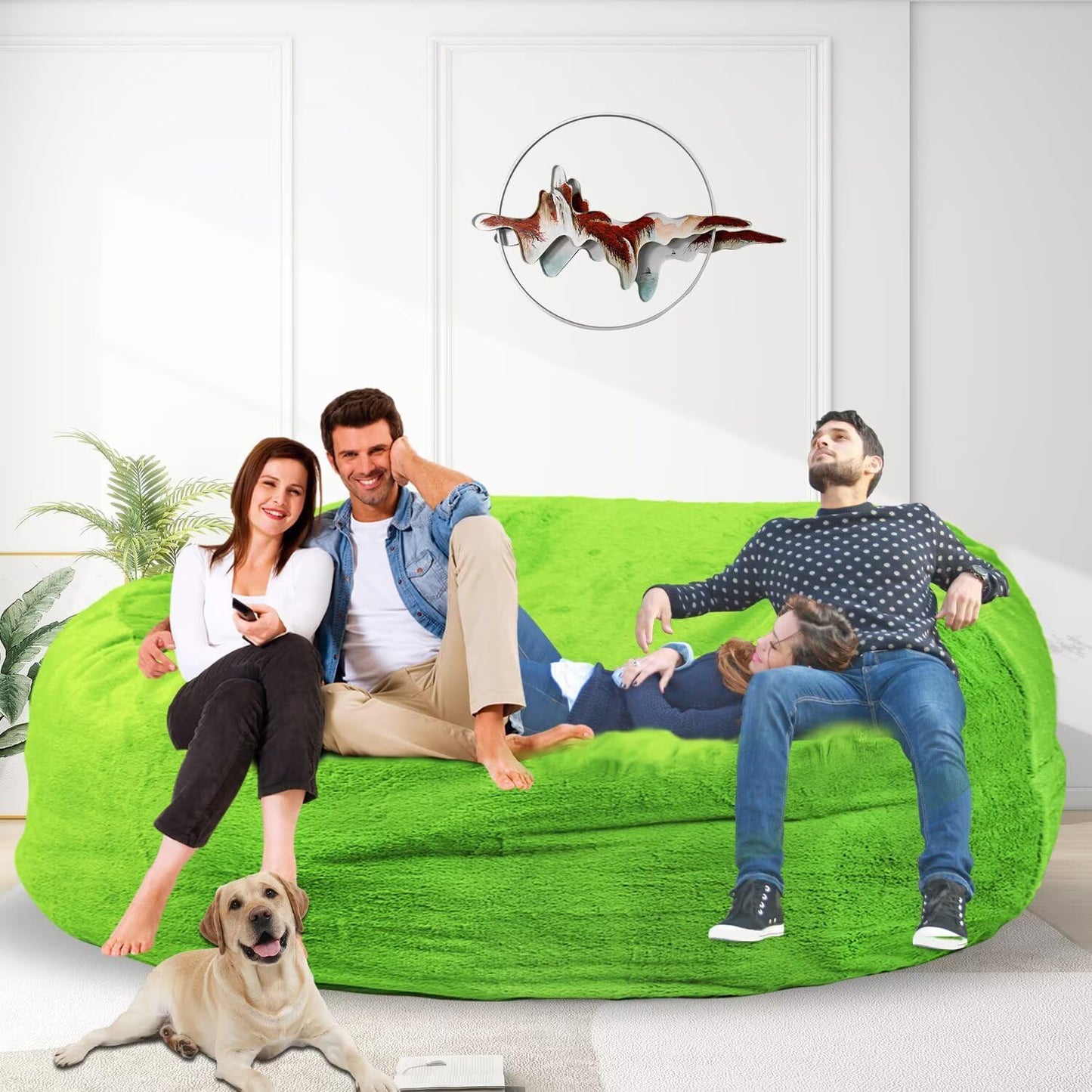 Bean Bag Chair for Adults 7FT,Soft Removable Cover for Teens/Girls Bedroom,Fluffy Giant Round Floor Beanbag Lounger Chairs (No Filler,Green)